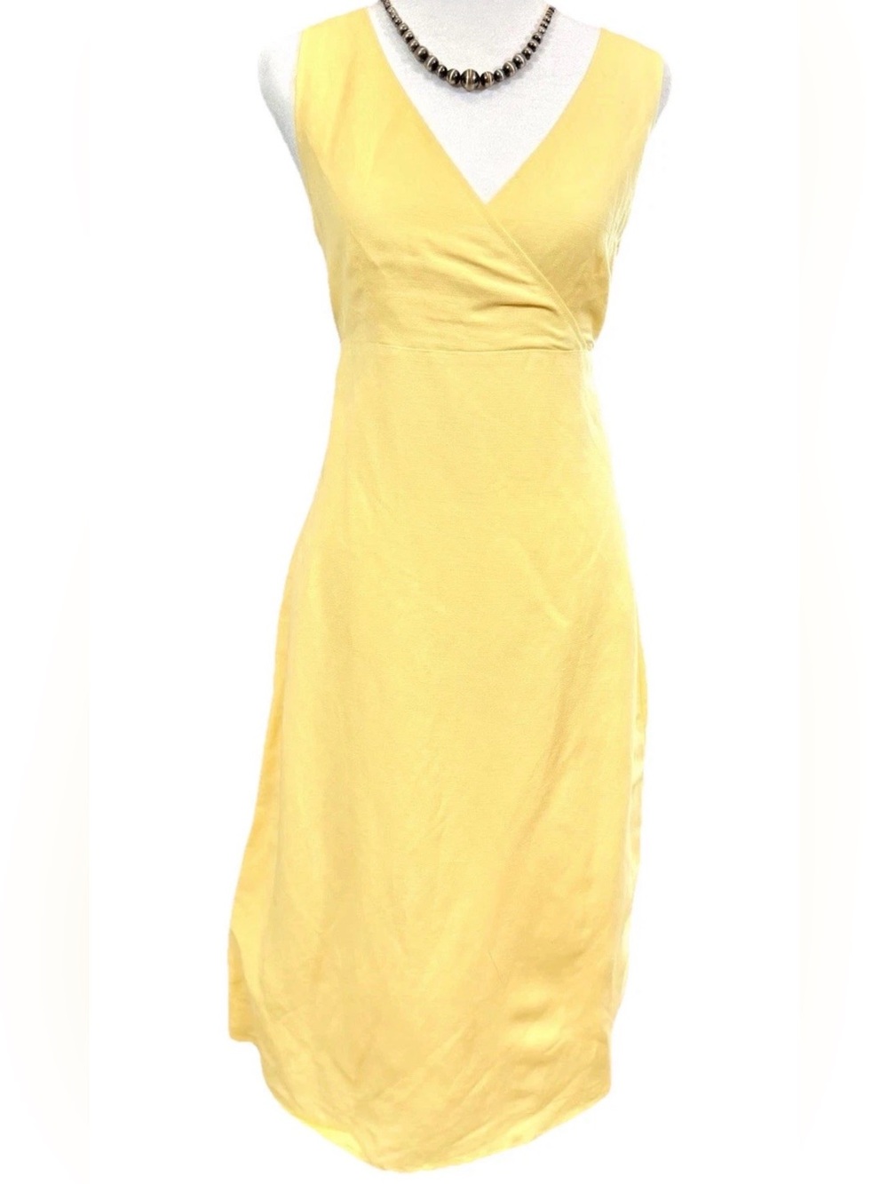 VTG Butter Yellow Linen Blend Midi Dress Sleeveless Summer Sz 4/6 S read - Picture 2 of 13